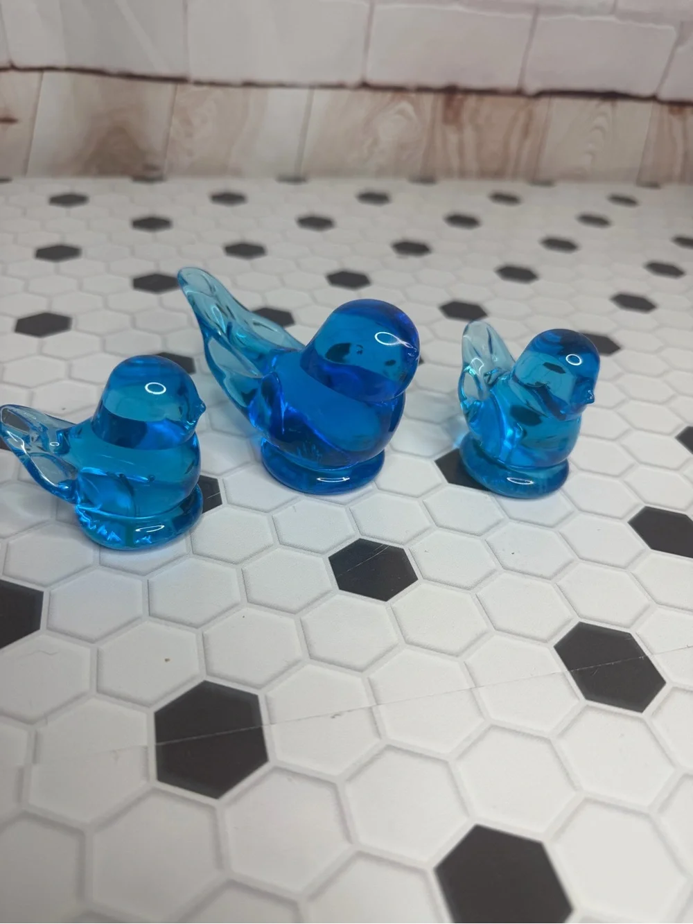 Vintage Happy Little Blues Blue Glass Bird Figurines Set of 3